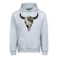 Heather Grey Cowhide Bull Skull Urban Hoodie - Jasminsmagicworld
