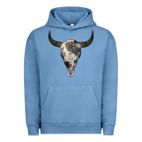Pigment Pebble Blue Cowhide Bull Skull Urban Hoodie - Jasminsmagicworld