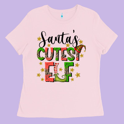 Santas Cutest Elf Ladies Tee Designed By Cowhidedigitalart