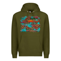 Army Green western serape leopard bull skull turquoise  background Premium Hoodie - Artiststas