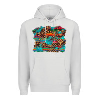 Dove Grey western serape leopard bull skull turquoise  background Premium Hoodie - Artiststas