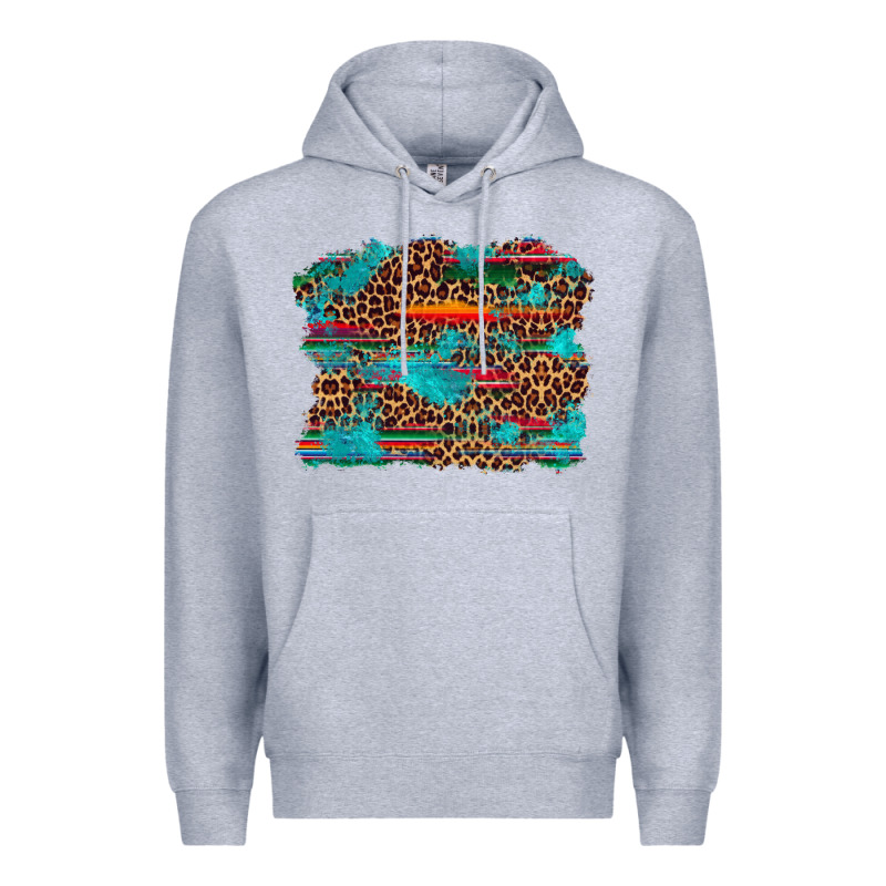 Western Serape Leopard Bull Skull Turquoise  Background Premium Hoodie by Artiststas | Teevron