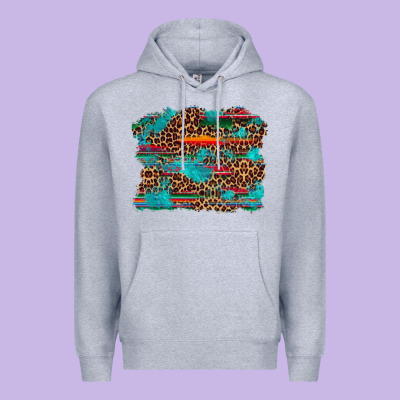 Western Serape Leopard Bull Skull Turquoise  Background Premium Hoodie Designed By Artiststas
