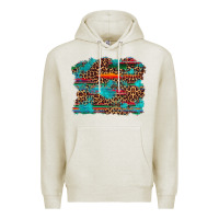 Oatmeal Heather western serape leopard bull skull turquoise  background Premium Hoodie - Artiststas