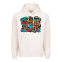 Pale Pink western serape leopard bull skull turquoise  background Premium Hoodie - Artiststas