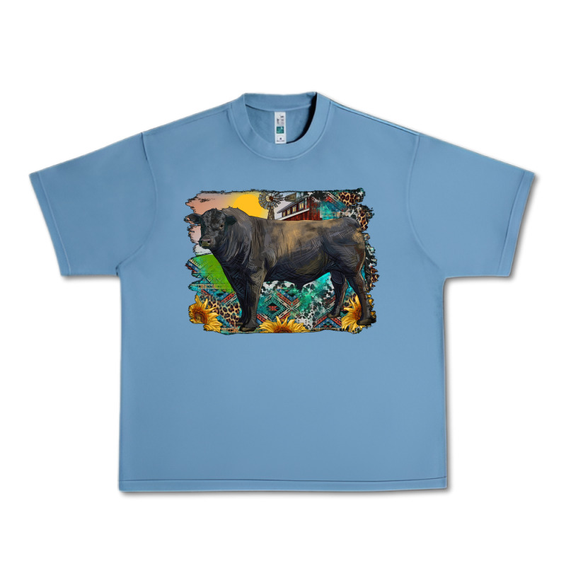 Black Angus Bull With Aztec And Farm Background Urban Heavy Tee by RanaPortraitStore | Teevron