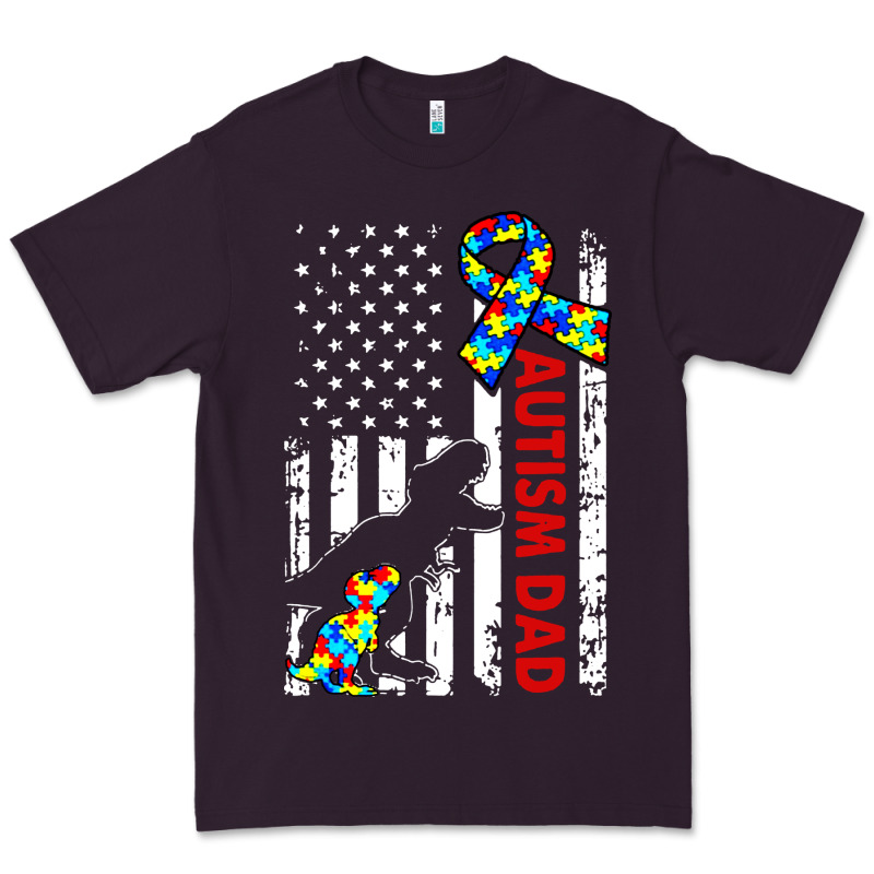 Mens Distressed Dinosaur Autism Dad Usa Flag Premium Tee by artisFamous | Teevron