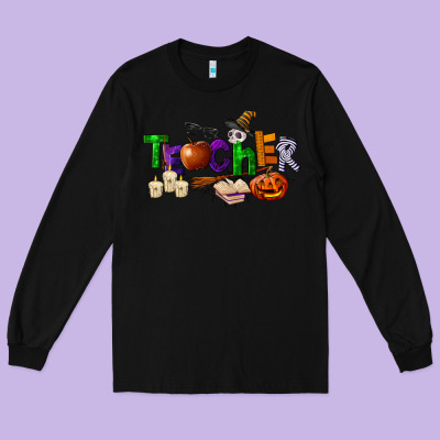 Halloween Teacher Long Sleeve Tee Designed By Lillyallendesigns