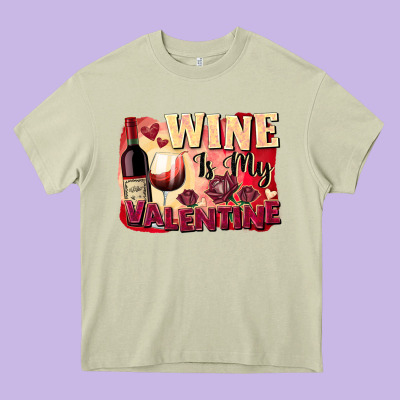 Wine Is My Valentine's Day Heavy Core Tee Designed By Fadigitalartstudio