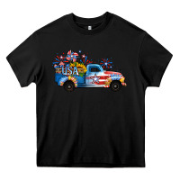 Black USA 4th of July Sunflower Truck Heavy Core Tee - Jasminsmagicworld