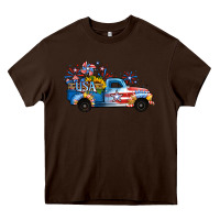 Chocolate Brown USA 4th of July Sunflower Truck Heavy Core Tee - Jasminsmagicworld