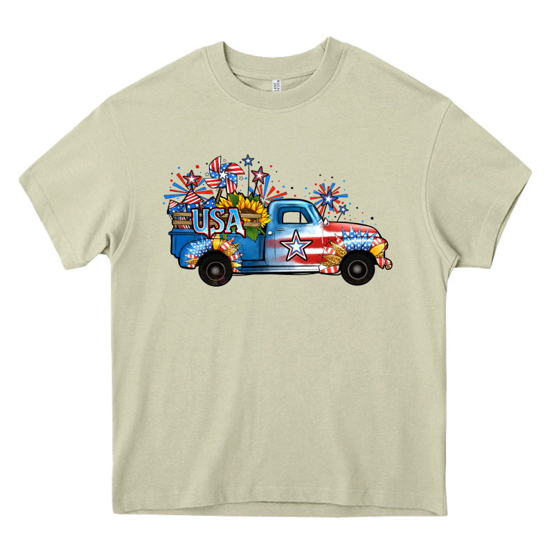 Usa 4th Of July Sunflower Truck Heavy Core Tee by Jasminsmagicworld | Teevron
