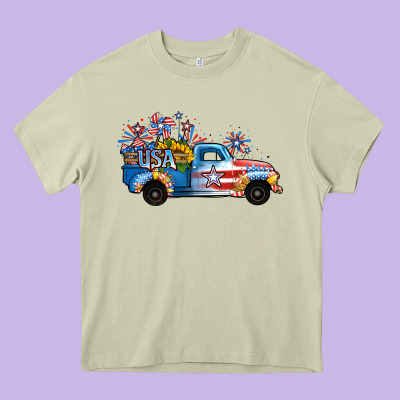 Usa 4th Of July Sunflower Truck Heavy Core Tee Designed By Jasminsmagicworld