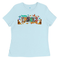 Baby Blue Happy thanksgiving Ladies Tee - CowhideDigitalArt