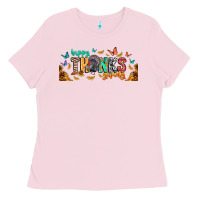 Bubblegum Pink Happy thanksgiving Ladies Tee - CowhideDigitalArt