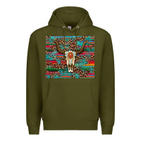 Army Green western serape leopard bull skull turquoise Premium Hoodie - Artiststas