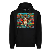 Black western serape leopard bull skull turquoise Premium Hoodie - Artiststas