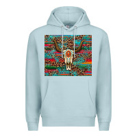 Blue Mist western serape leopard bull skull turquoise Premium Hoodie - Artiststas