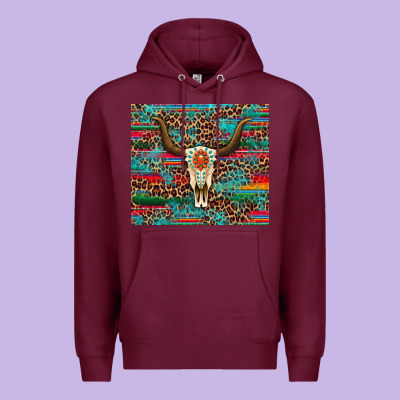 Western Serape Leopard Bull Skull Turquoise Premium Hoodie Designed By Artiststas