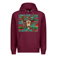 Burgundy western serape leopard bull skull turquoise Premium Hoodie - Artiststas