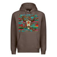 Coffee western serape leopard bull skull turquoise Premium Hoodie - Artiststas