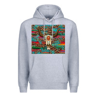 Heather Grey western serape leopard bull skull turquoise Premium Hoodie - Artiststas