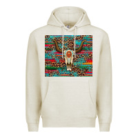 Oatmeal Heather western serape leopard bull skull turquoise Premium Hoodie - Artiststas