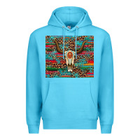 Ocean Blue western serape leopard bull skull turquoise Premium Hoodie - Artiststas