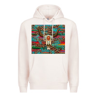 Pale Pink western serape leopard bull skull turquoise Premium Hoodie - Artiststas