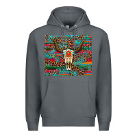 Rock western serape leopard bull skull turquoise Premium Hoodie - Artiststas