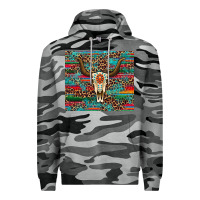 Slate Camo western serape leopard bull skull turquoise Premium Hoodie - Artiststas