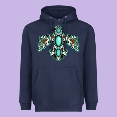 Cowhide Turquoise Thunderbird Heavyweight Hoodie Designed By Jasminsmagicworld