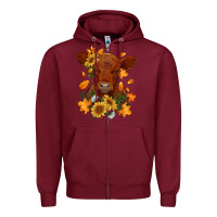 Burgundy fall red angus calf dried leaves and sunflowers Zipper Hoodie - RanaPortraitStore