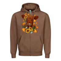 Chestnut fall red angus calf dried leaves and sunflowers Zipper Hoodie - RanaPortraitStore