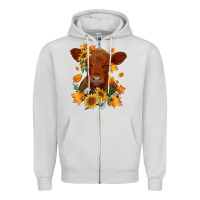 Dove Grey fall red angus calf dried leaves and sunflowers Zipper Hoodie - RanaPortraitStore