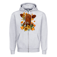 Heather Grey fall red angus calf dried leaves and sunflowers Zipper Hoodie - RanaPortraitStore