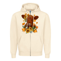 Sandshell fall red angus calf dried leaves and sunflowers Zipper Hoodie - RanaPortraitStore