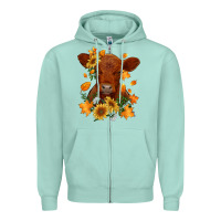 Seafoam fall red angus calf dried leaves and sunflowers Zipper Hoodie - RanaPortraitStore