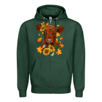 Sports Green fall red angus calf dried leaves and sunflowers Zipper Hoodie - RanaPortraitStore