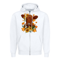 White fall red angus calf dried leaves and sunflowers Zipper Hoodie - RanaPortraitStore