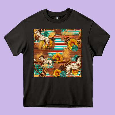 Western Horse Sunflowers Gemstone Seamless Pattern Heavy Core Tee Designed By Fadigitalartstudio