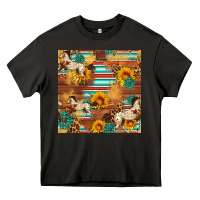 Asphalt Western Horse Sunflowers Gemstone Seamless Pattern Heavy Core Tee - FaDigitalArtStudio