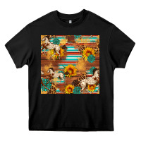 Black Western Horse Sunflowers Gemstone Seamless Pattern Heavy Core Tee - FaDigitalArtStudio