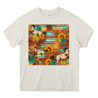 Cream Western Horse Sunflowers Gemstone Seamless Pattern Heavy Core Tee - FaDigitalArtStudio