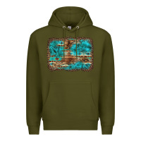 Army Green western turquoise stone aztec tiger pattern background Premium Hoodie - Artiststas