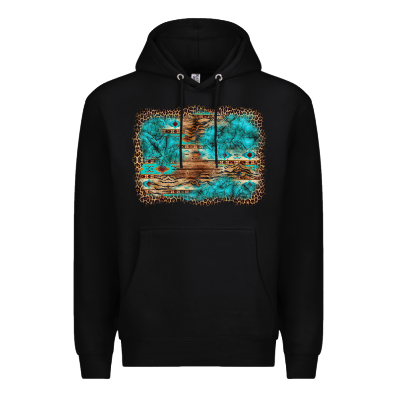 Western Turquoise Stone Aztec Tiger Pattern Background Premium Hoodie by Artiststas | Teevron