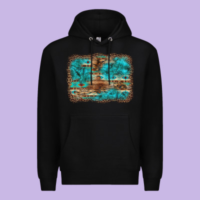 Western Turquoise Stone Aztec Tiger Pattern Background Premium Hoodie Designed By Artiststas