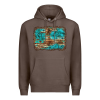 Coffee western turquoise stone aztec tiger pattern background Premium Hoodie - Artiststas