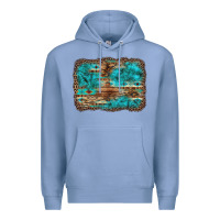 Colony Blue western turquoise stone aztec tiger pattern background Premium Hoodie - Artiststas