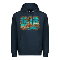 Navy western turquoise stone aztec tiger pattern background Premium Hoodie - Artiststas